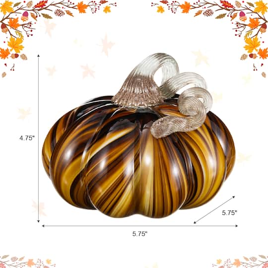 Glitzhome® 5.75" Multi Brown Striped Glass Pumpkin Fall Table Decor